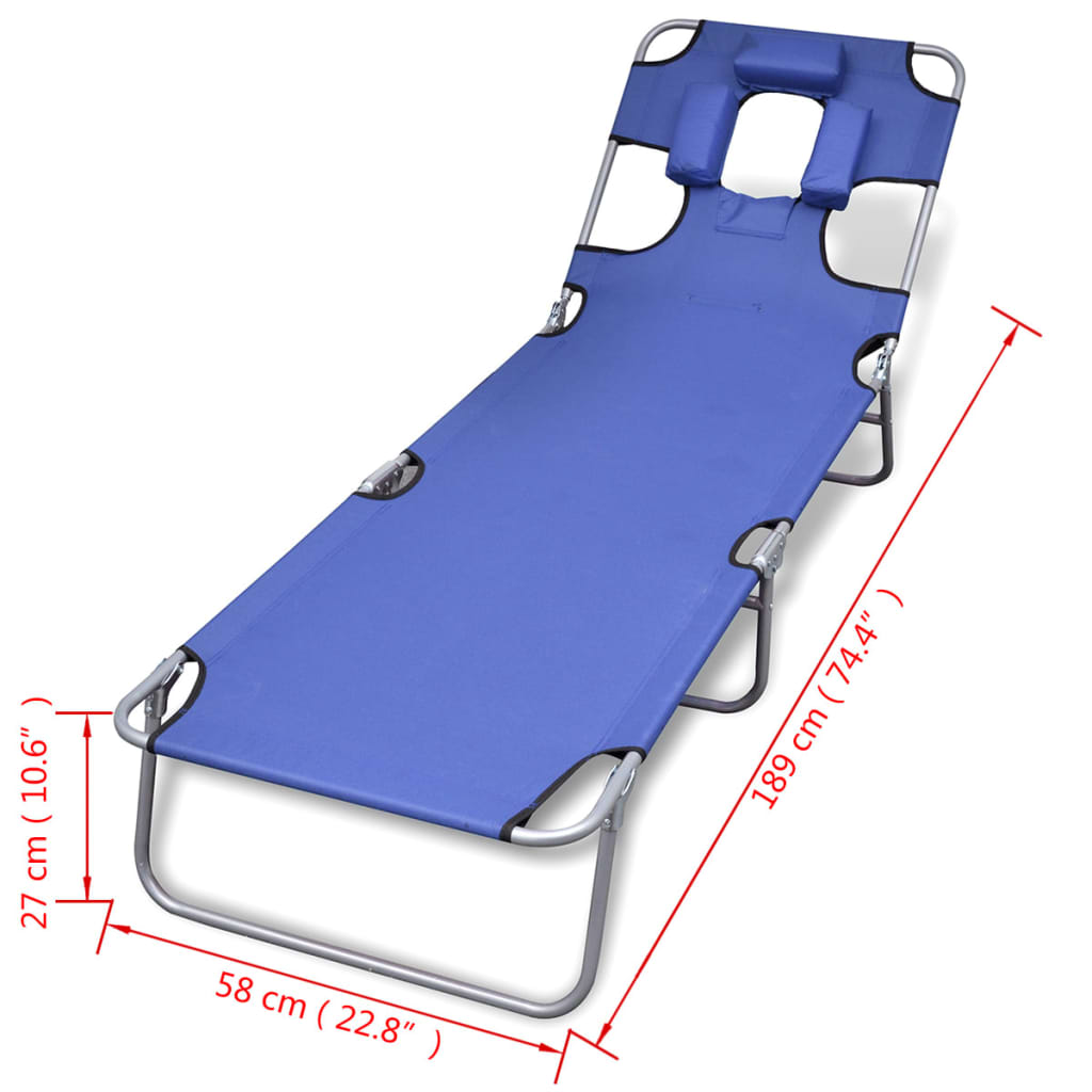 Ligbed inklapbaar met hoofdkussen gepoedercoat staal blauw is nu te koop bij PeponiXL, paradijselijk wonen!