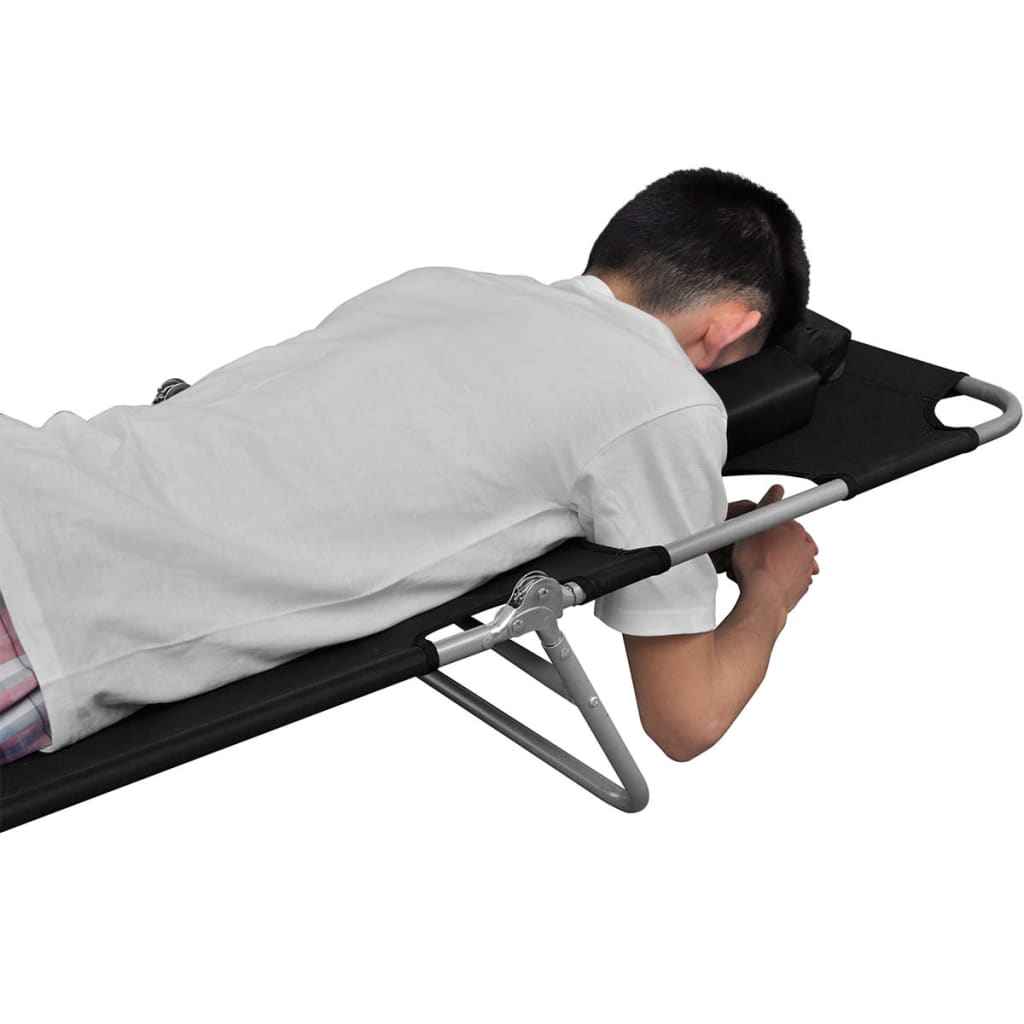 Ligbed inklapbaar met hoofdkussen gepoedercoat staal zwart is nu te koop bij PeponiXL, paradijselijk wonen!