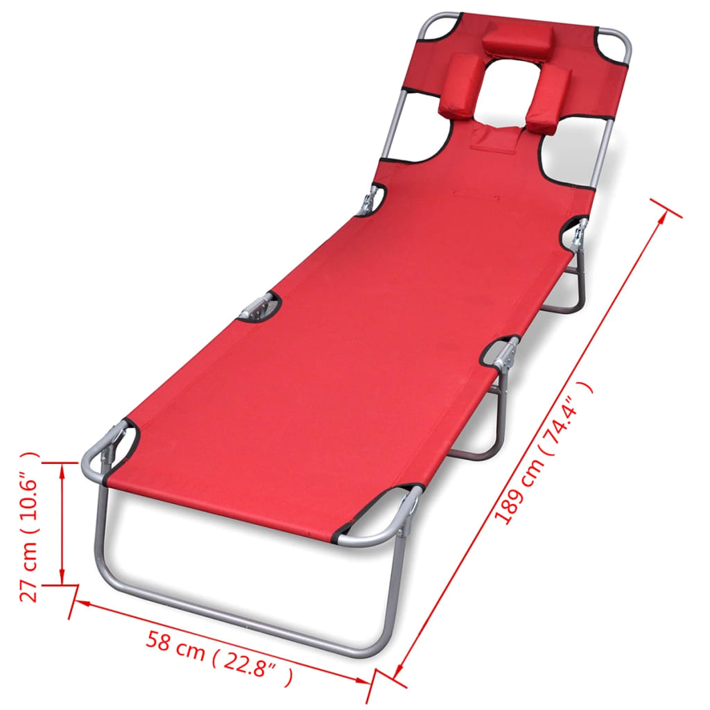 Ligbed inklapbaar met hoofdkussen gepoedercoat staal rood is nu te koop bij PeponiXL, paradijselijk wonen!