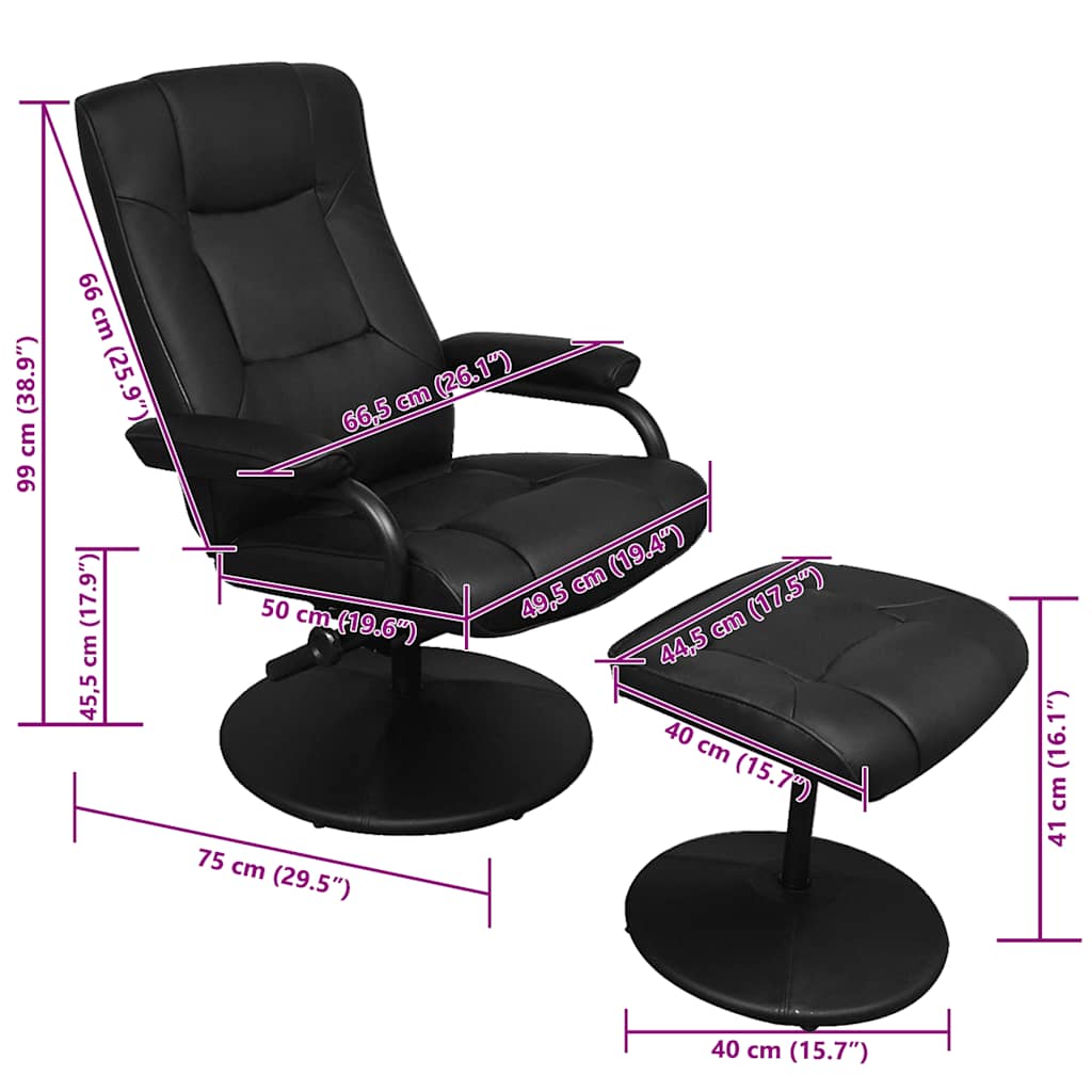 Tv-fauteuil met voetenbankje kunstleer zwart is nu te koop bij PeponiXL, paradijselijk wonen!