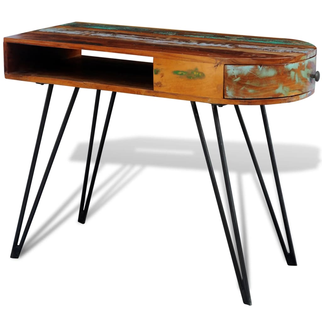 Bureau met ijzeren poten massief gerecycled hout is nu te koop bij PeponiXL, paradijselijk wonen!