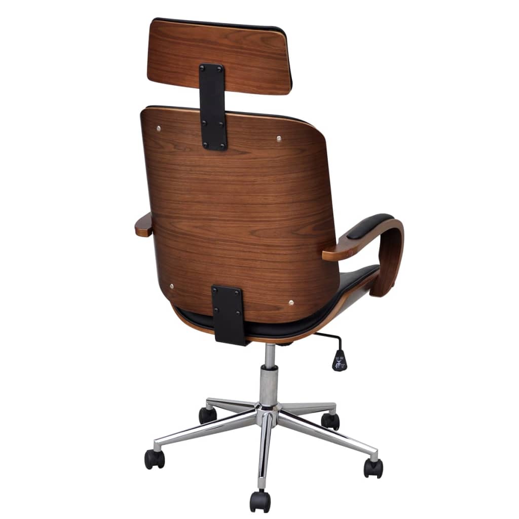Kantoorstoel draaibaar met hoofdsteun gebogen hout en kunstleer is nu te koop bij PeponiXL, paradijselijk wonen!