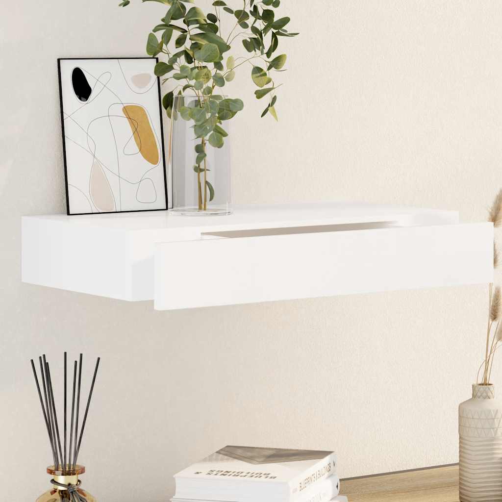 Wandschap met lade zwevend MDF wit is nu te koop bij PeponiXL, paradijselijk wonen!