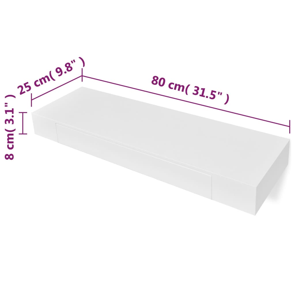 Wandschap met lade zwevend MDF wit is nu te koop bij PeponiXL, paradijselijk wonen!