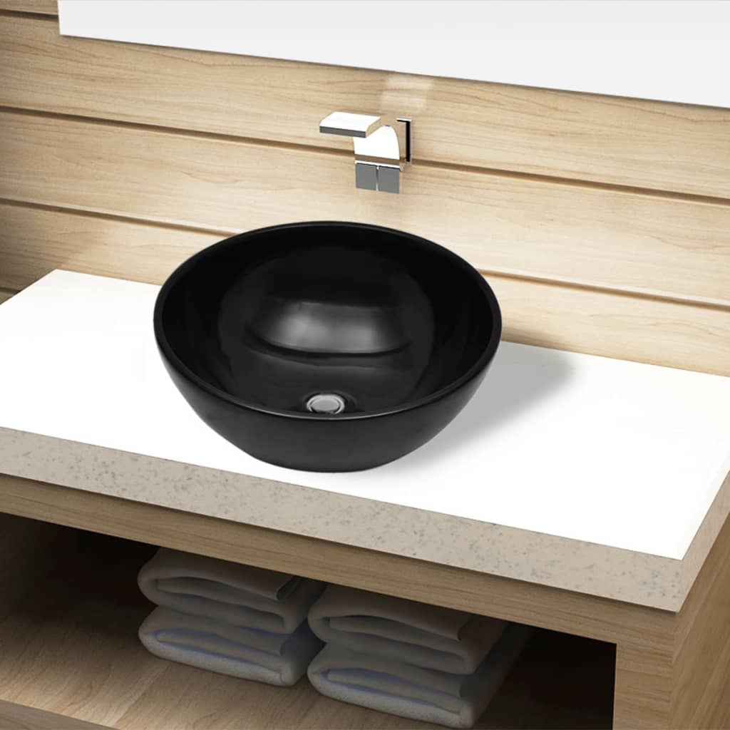 Wasbak, keramiek, rond, zwart 325 mm is nu te koop bij PeponiXL, paradijselijk wonen!