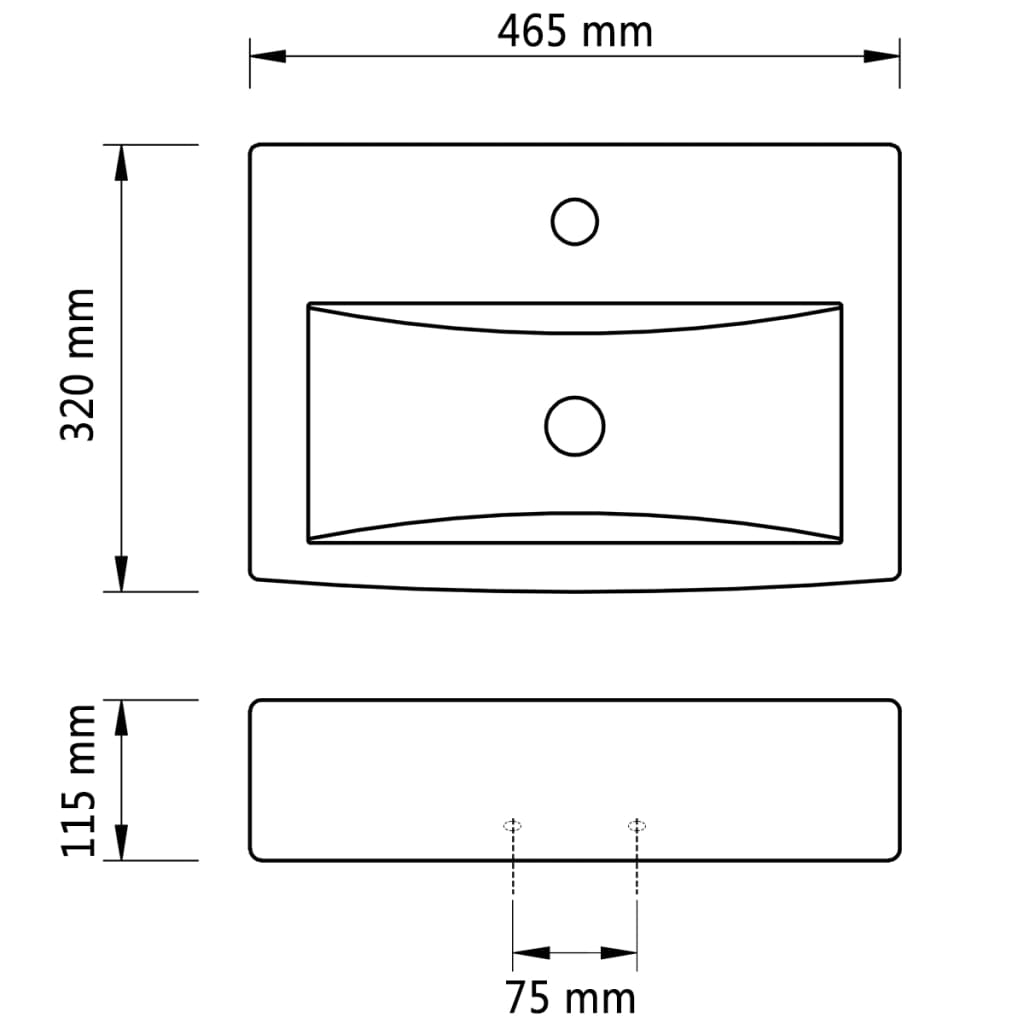 Wastafel met kraangat en overloop zwart rechthoekig keramiek is nu te koop bij PeponiXL, paradijselijk wonen!