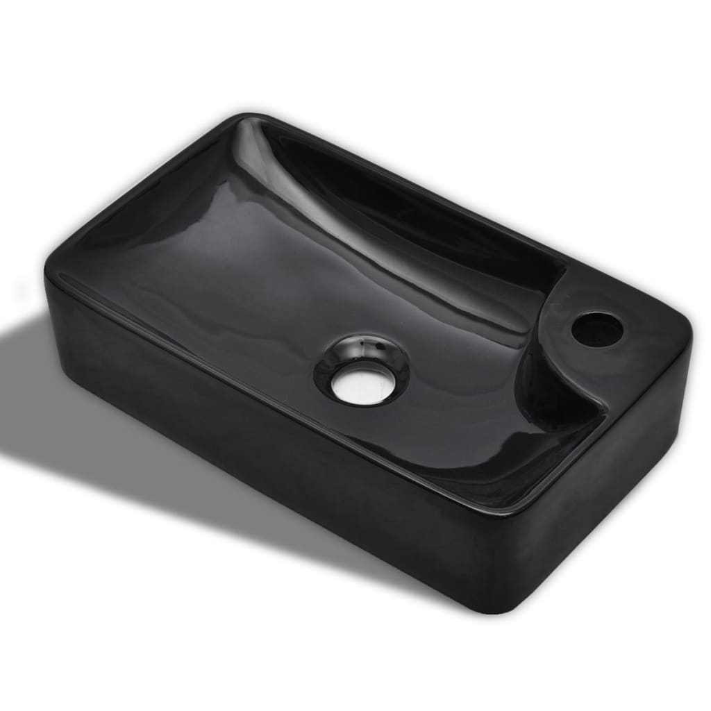 Wasbak met kraangat, keramiek, zwart is nu te koop bij PeponiXL, paradijselijk wonen!