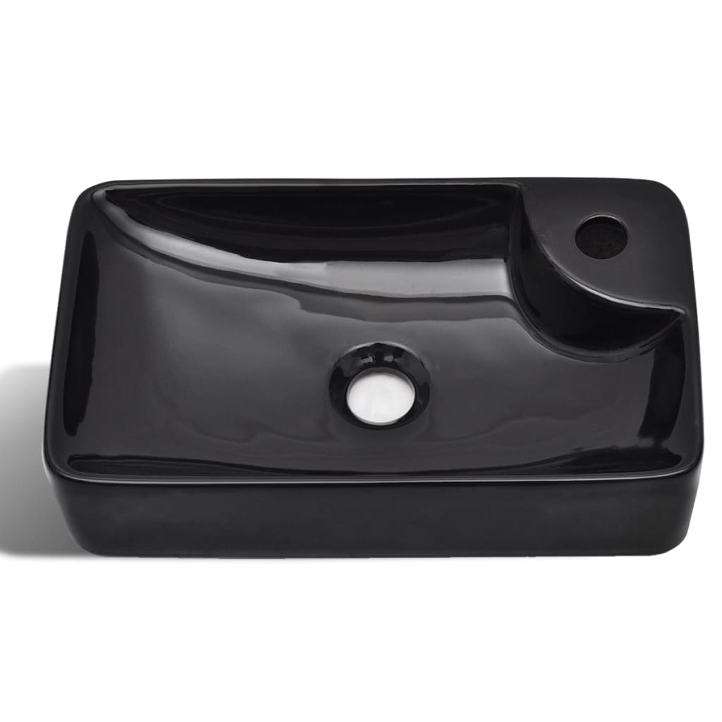 Wasbak met kraangat, keramiek, zwart is nu te koop bij PeponiXL, paradijselijk wonen!