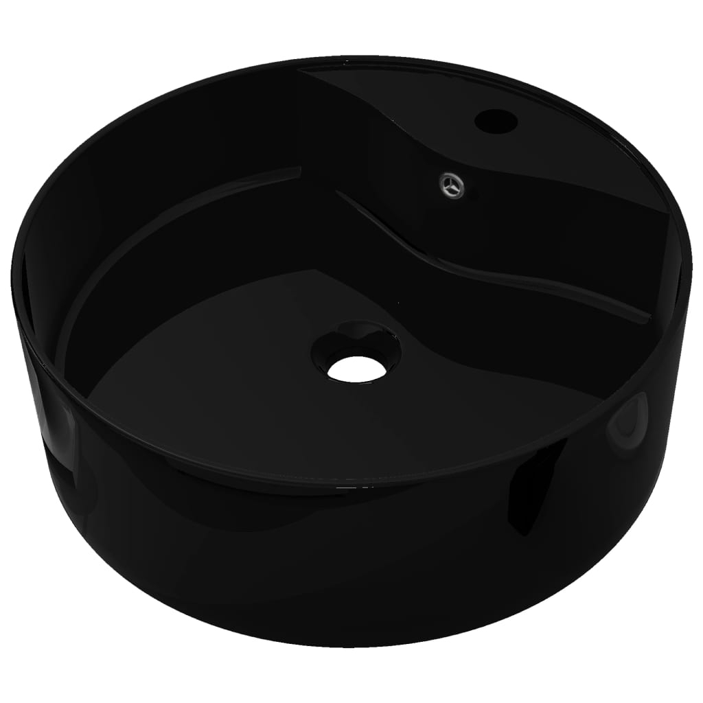 Wastafel met kraangat en overloop rond keramiek zwart is nu te koop bij PeponiXL, paradijselijk wonen!