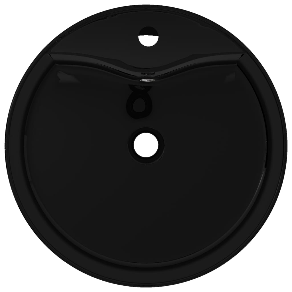Wastafel met kraangat en overloop rond keramiek zwart is nu te koop bij PeponiXL, paradijselijk wonen!