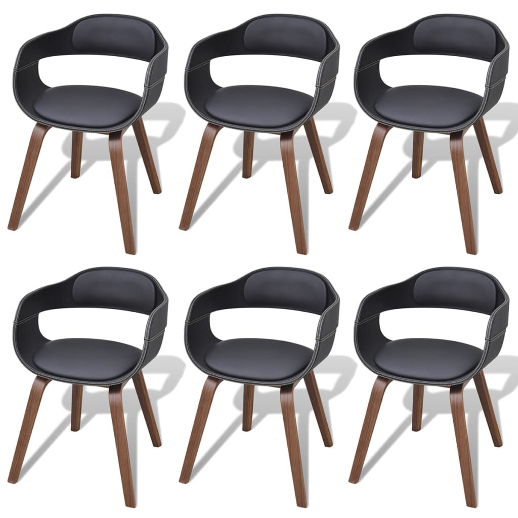 Eetkamerstoelen 6 st gebogen hout en kunstleer zwart is nu te koop bij PeponiXL, paradijselijk wonen!