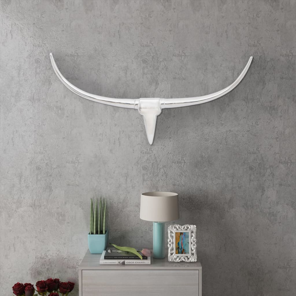 Stierenkop voor aan de muur aluminium 96 cm zilverkleurig is nu te koop bij PeponiXL, paradijselijk wonen!