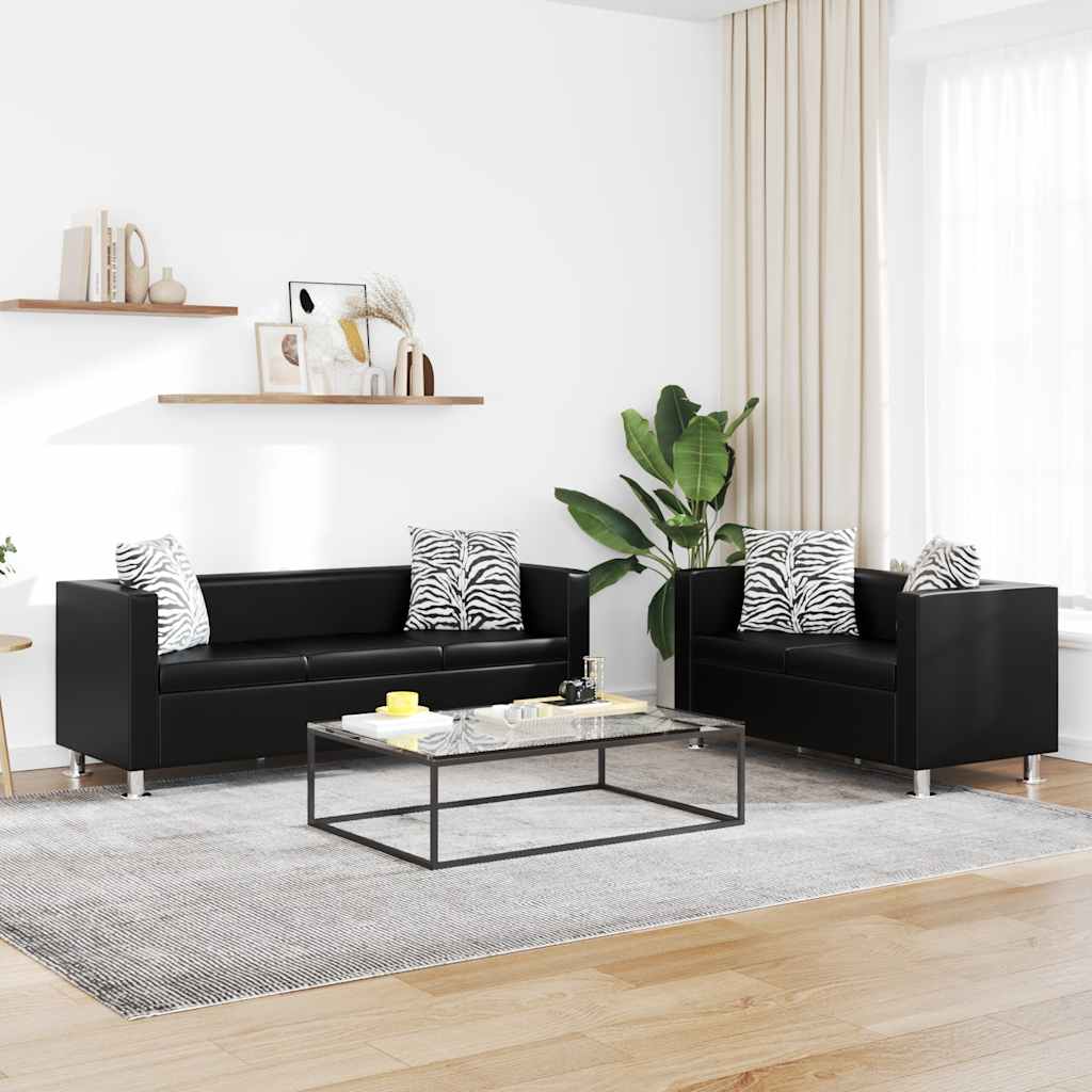 Bankstel kunstleer zwart is nu te koop bij PeponiXL, paradijselijk wonen!