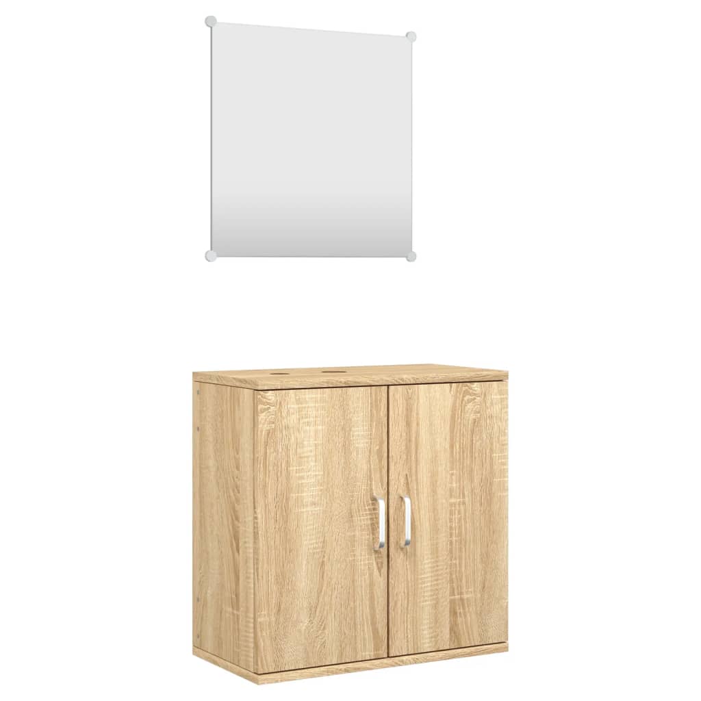 2-delige Badkamermeubelset bewerkt hout eikenkleurig is nu te koop bij PeponiXL, paradijselijk wonen!