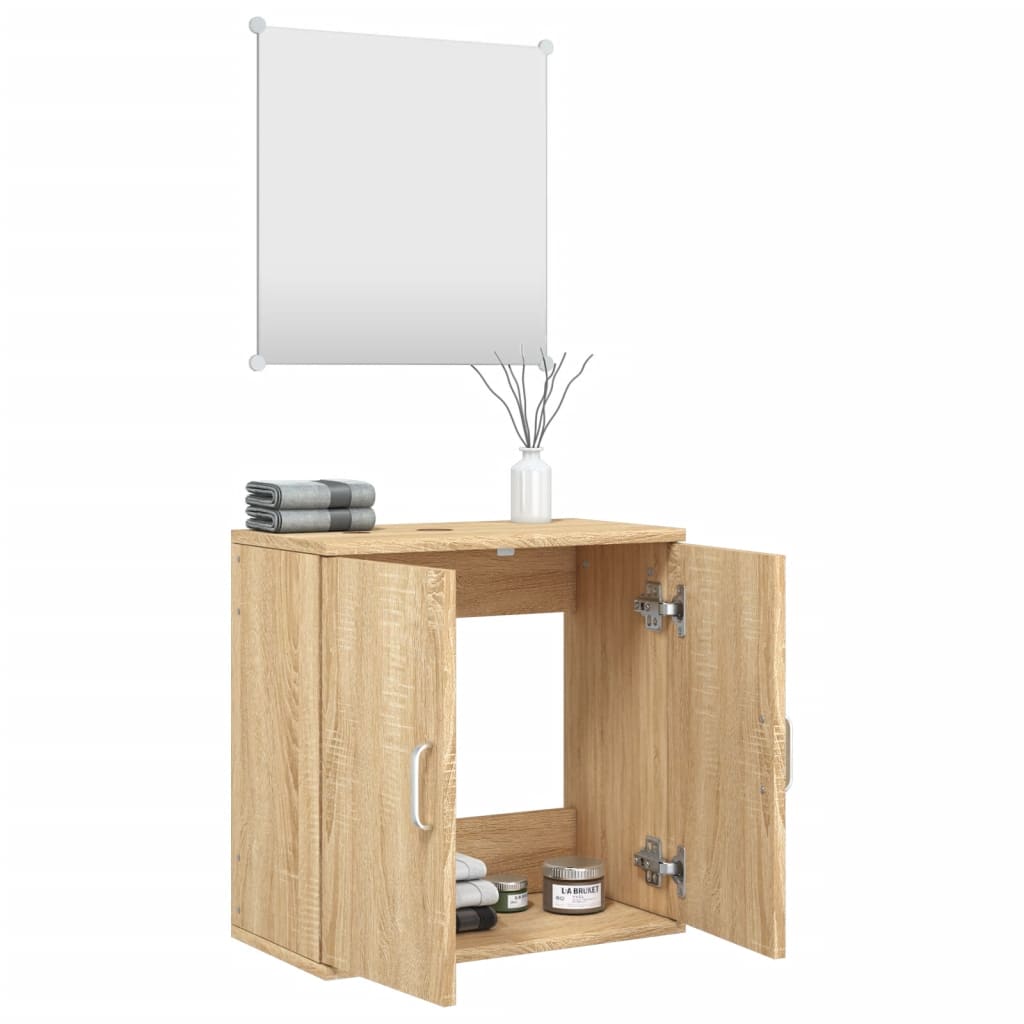 2-delige Badkamermeubelset bewerkt hout eikenkleurig is nu te koop bij PeponiXL, paradijselijk wonen!
