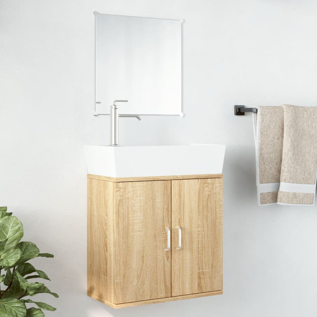 2-delige Badkamermeubelset bewerkt hout eikenkleurig is nu te koop bij PeponiXL, paradijselijk wonen!