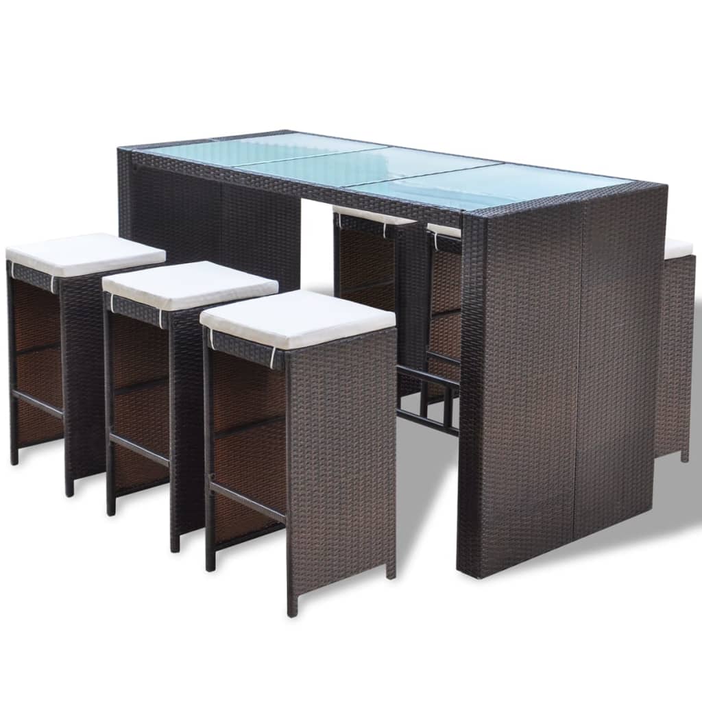 7-delige Tuinbarset met kussens poly rattan bruin is nu te koop bij PeponiXL, paradijselijk wonen!