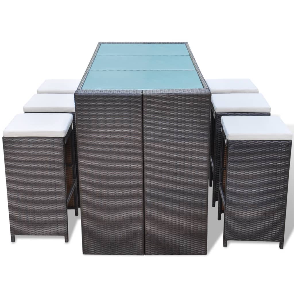 7-delige Tuinbarset met kussens poly rattan bruin is nu te koop bij PeponiXL, paradijselijk wonen!