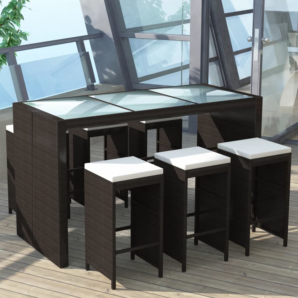 7-delige Tuinbarset met kussens poly rattan bruin is nu te koop bij PeponiXL, paradijselijk wonen!