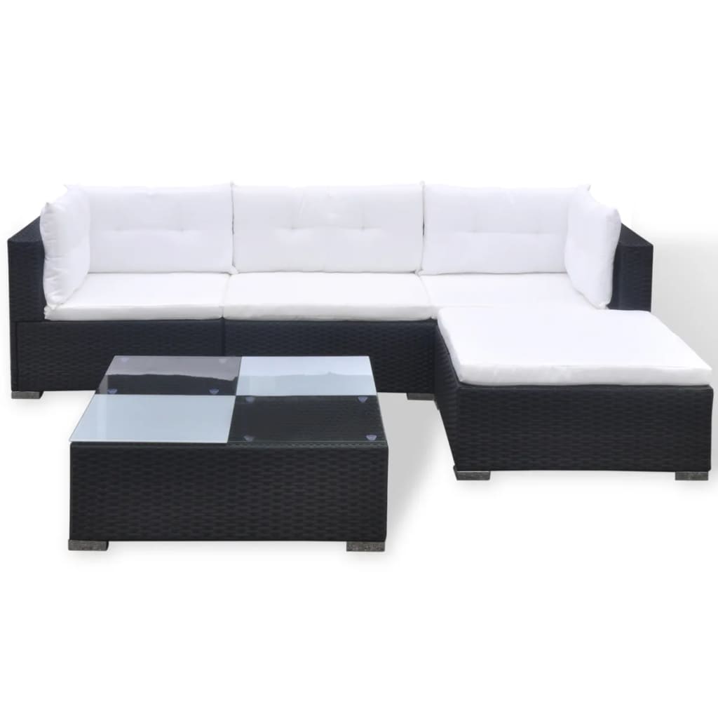 5-delige Loungeset met kussens poly rattan zwart is nu te koop bij PeponiXL, paradijselijk wonen!