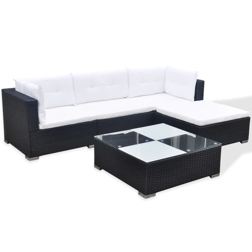 5-delige Loungeset met kussens poly rattan zwart is nu te koop bij PeponiXL, paradijselijk wonen!
