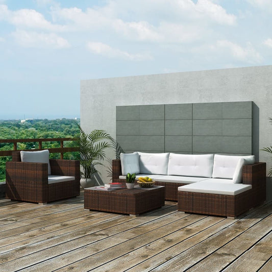 6-delige Loungeset met kussens poly rattan bruin is nu te koop bij PeponiXL, paradijselijk wonen!