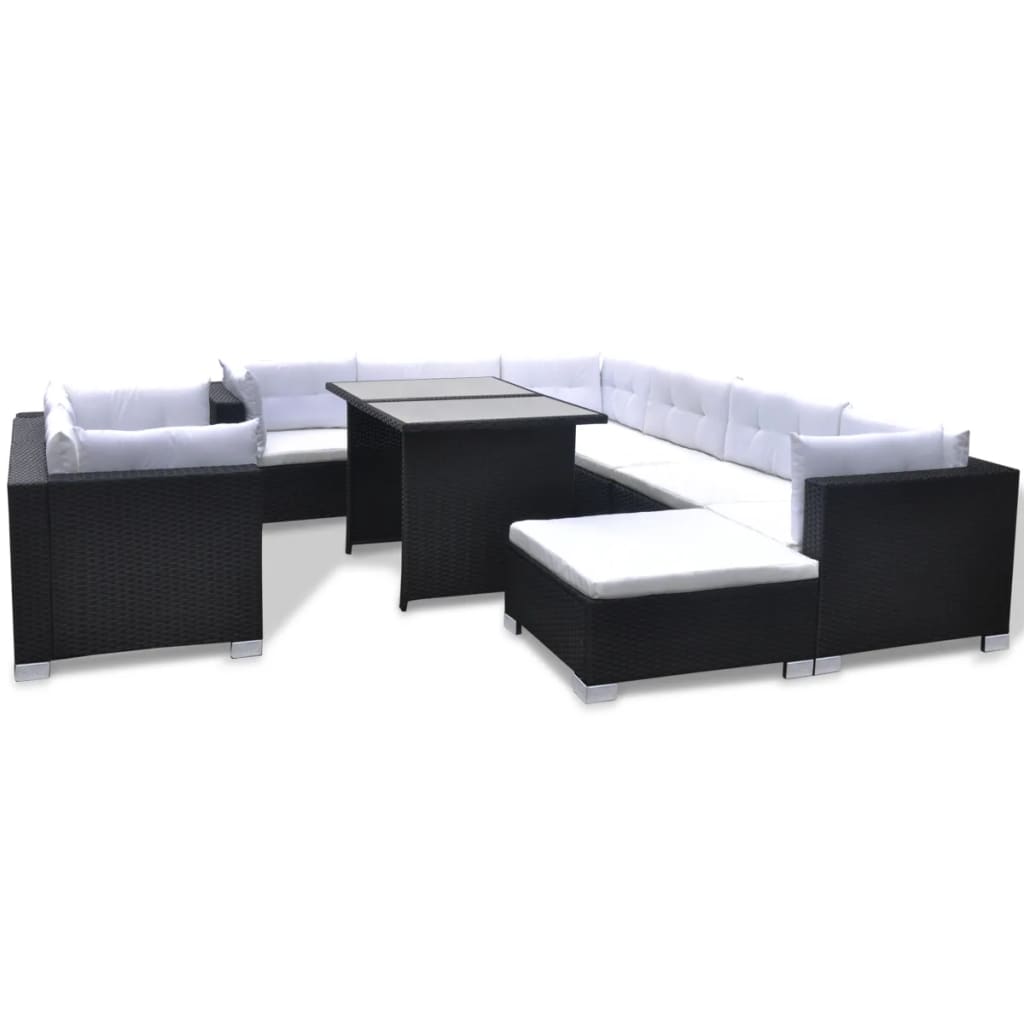 10-delige Loungeset met kussens poly rattan zwart is nu te koop bij PeponiXL, paradijselijk wonen!