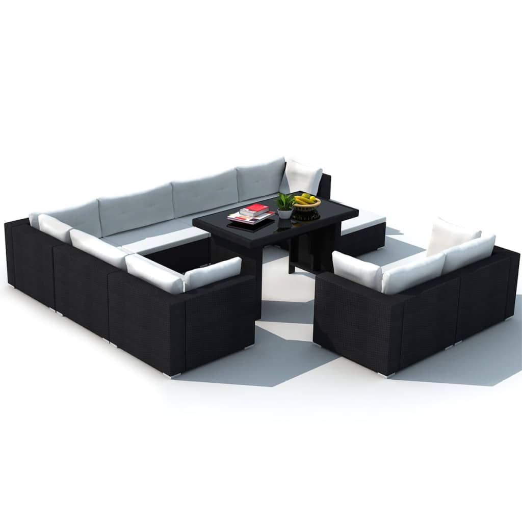 10-delige Loungeset met kussens poly rattan zwart is nu te koop bij PeponiXL, paradijselijk wonen!
