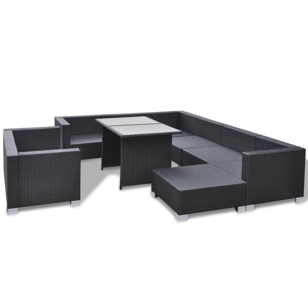 10-delige Loungeset met kussens poly rattan zwart is nu te koop bij PeponiXL, paradijselijk wonen!