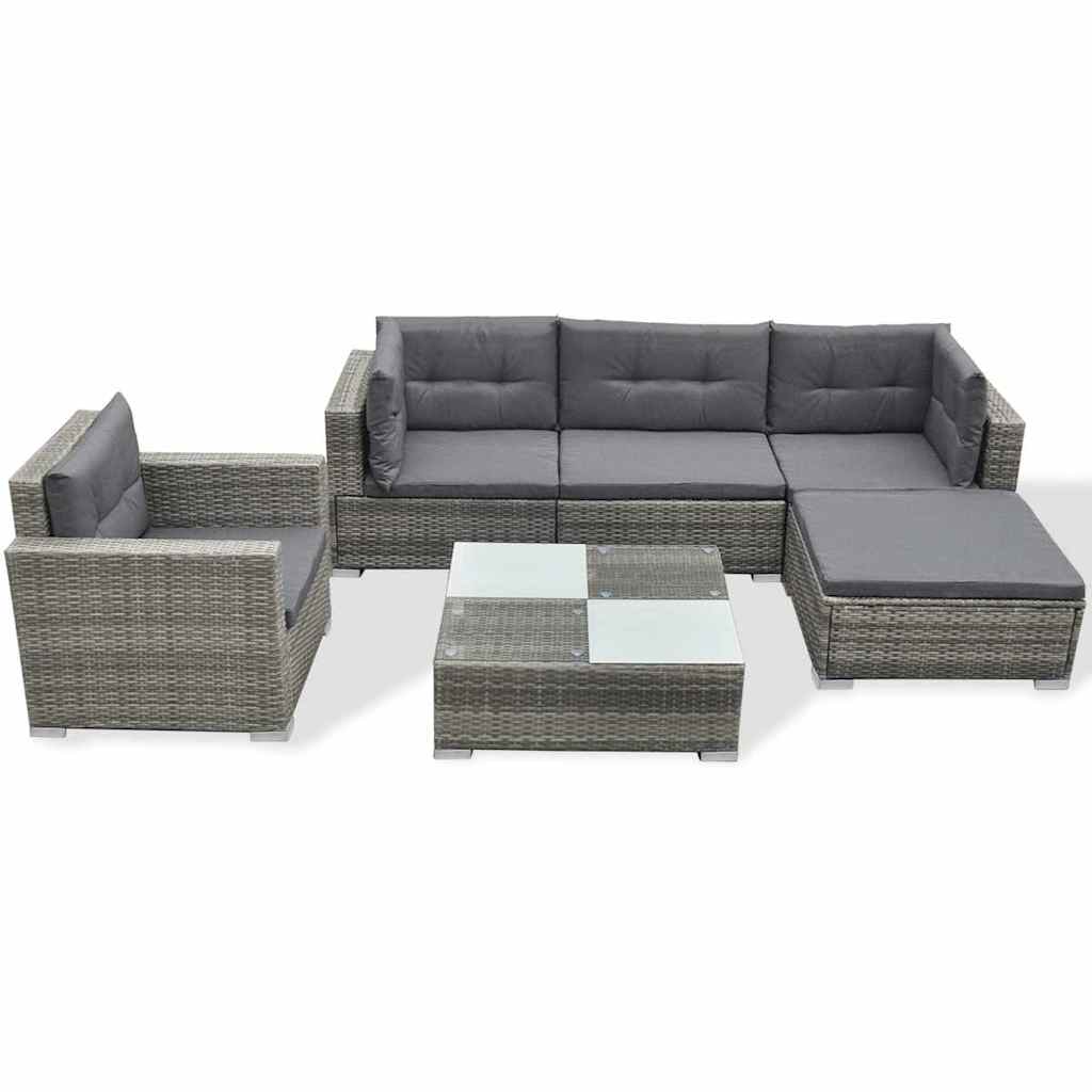 6-delige Loungeset met kussens poly rattan grijs is nu te koop bij PeponiXL, paradijselijk wonen!