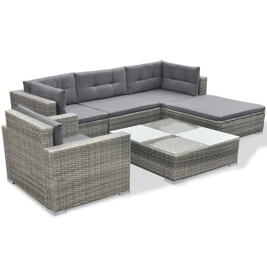 6-delige Loungeset met kussens poly rattan grijs is nu te koop bij PeponiXL, paradijselijk wonen!