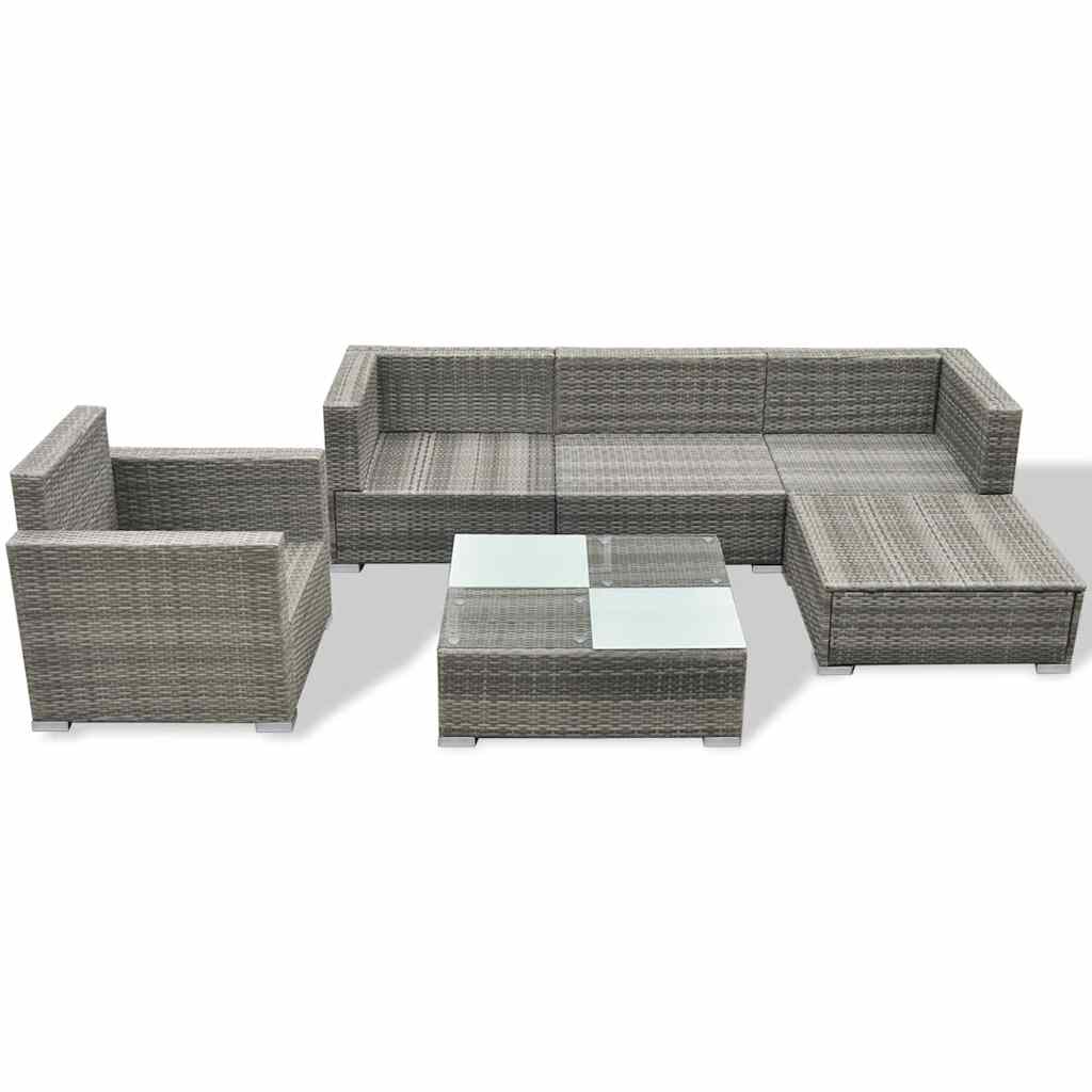 6-delige Loungeset met kussens poly rattan grijs is nu te koop bij PeponiXL, paradijselijk wonen!