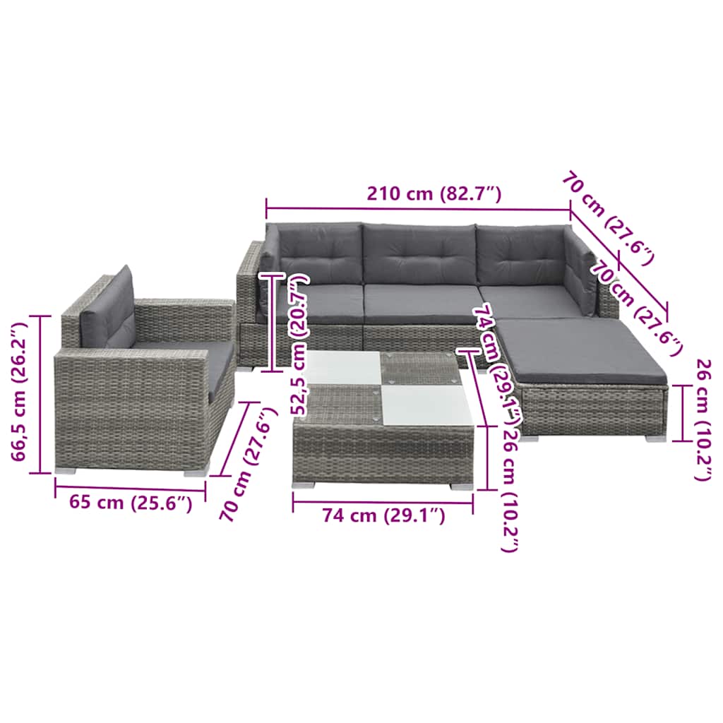6-delige Loungeset met kussens poly rattan grijs is nu te koop bij PeponiXL, paradijselijk wonen!