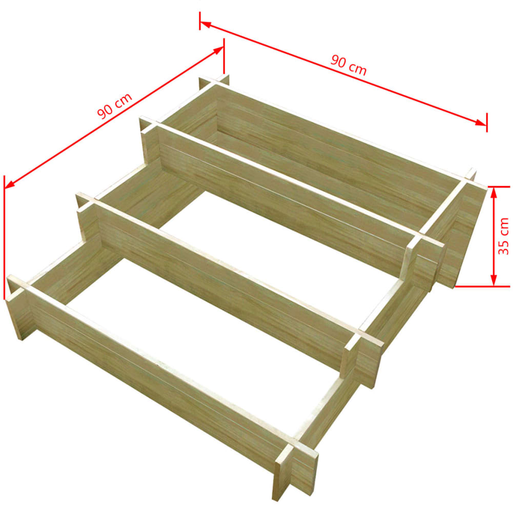 Plantenbak drielaags 90x90x35 cm geïmpregneerd hout is nu te koop bij PeponiXL, paradijselijk wonen!
