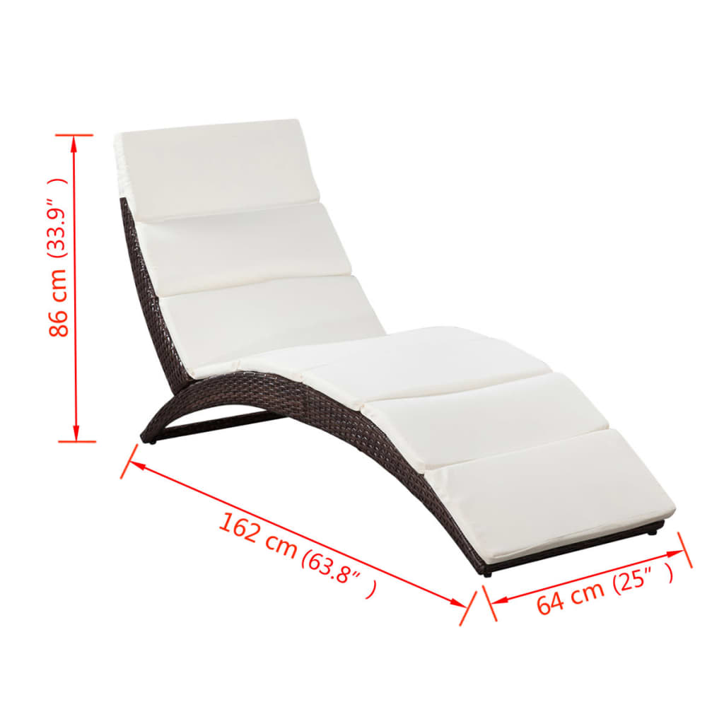 Ligbed inklapbaar met kussen poly rattan bruin is nu te koop bij PeponiXL, paradijselijk wonen!