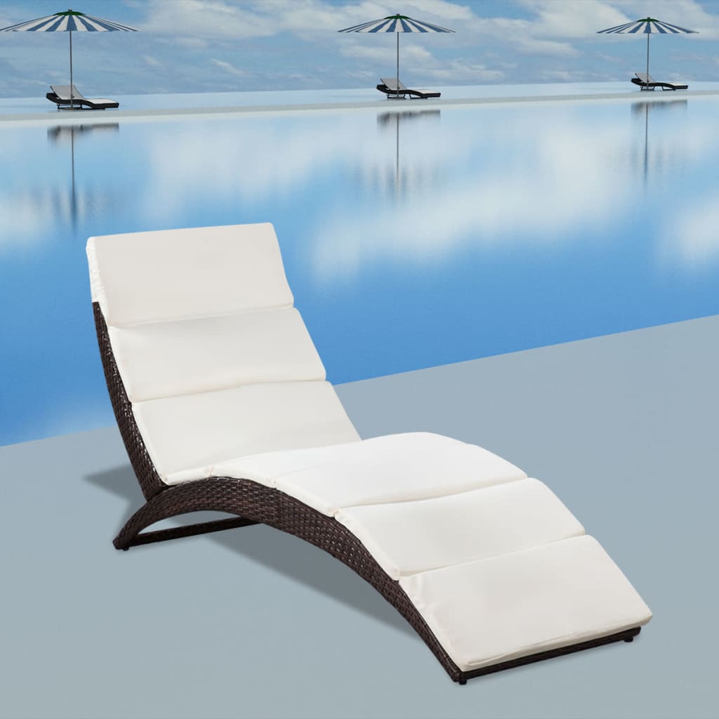 Ligbed inklapbaar met kussen poly rattan bruin is nu te koop bij PeponiXL, paradijselijk wonen!