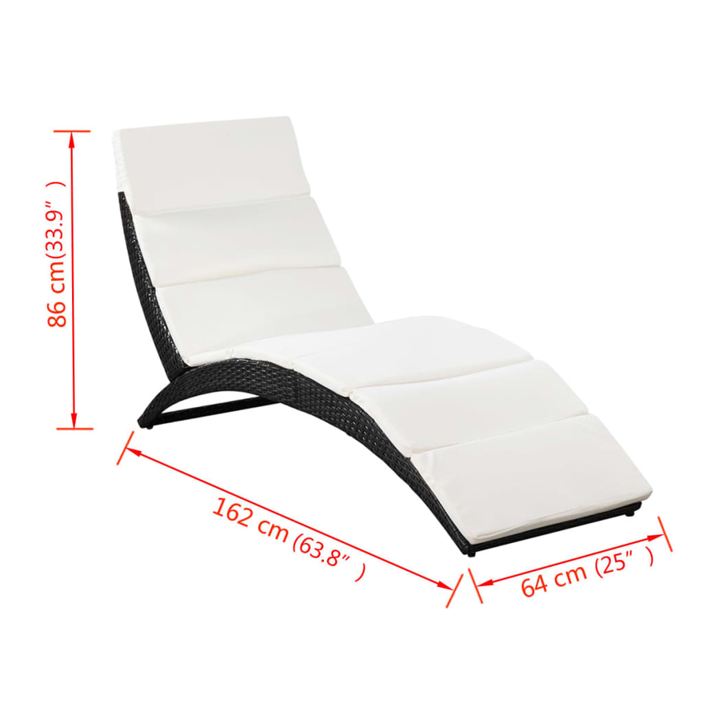 Ligbed inklapbaar met kussen poly rattan zwart is nu te koop bij PeponiXL, paradijselijk wonen!