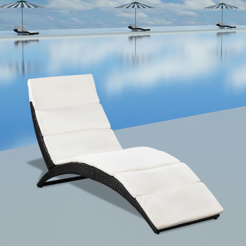 Ligbed inklapbaar met kussen poly rattan zwart is nu te koop bij PeponiXL, paradijselijk wonen!