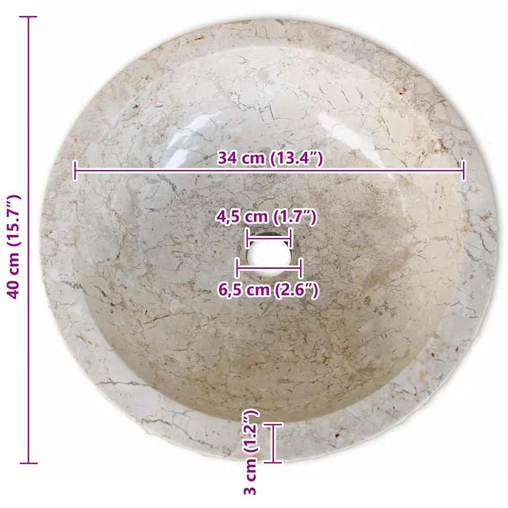 Wastafel 40 cm marmer crème is nu te koop bij PeponiXL, paradijselijk wonen!