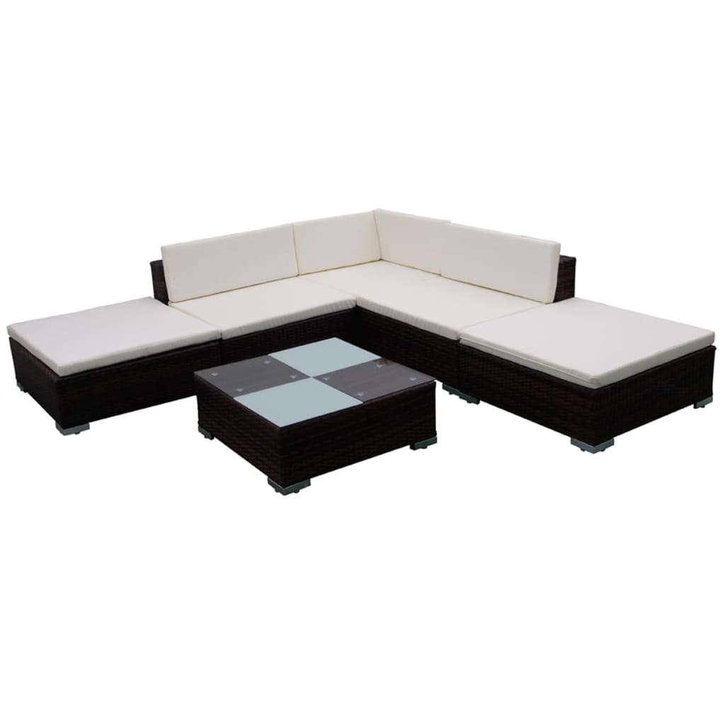 6-delige Loungeset met kussens poly rattan bruin is nu te koop bij PeponiXL, paradijselijk wonen!