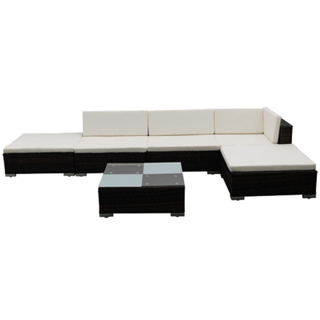 6-delige Loungeset met kussens poly rattan bruin is nu te koop bij PeponiXL, paradijselijk wonen!
