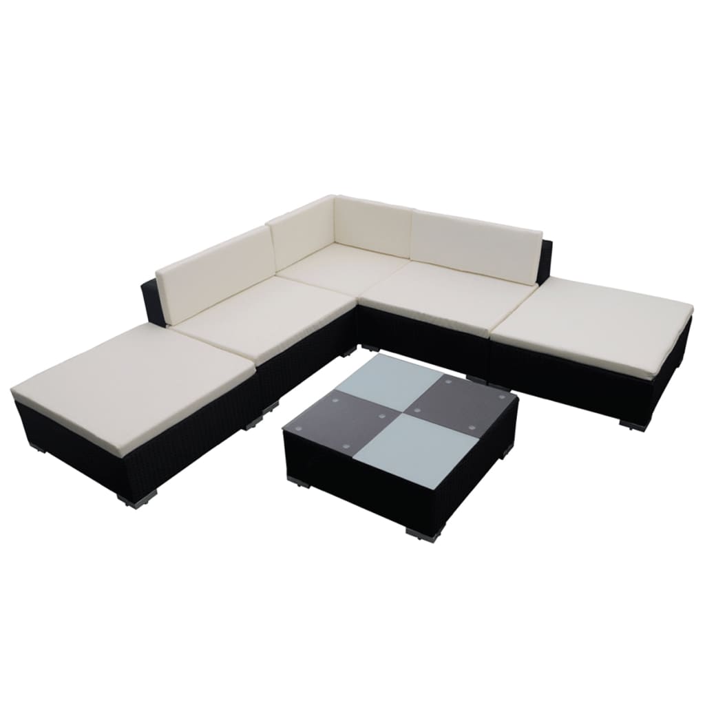 6-delige Loungeset met kussens poly rattan zwart is nu te koop bij PeponiXL, paradijselijk wonen!