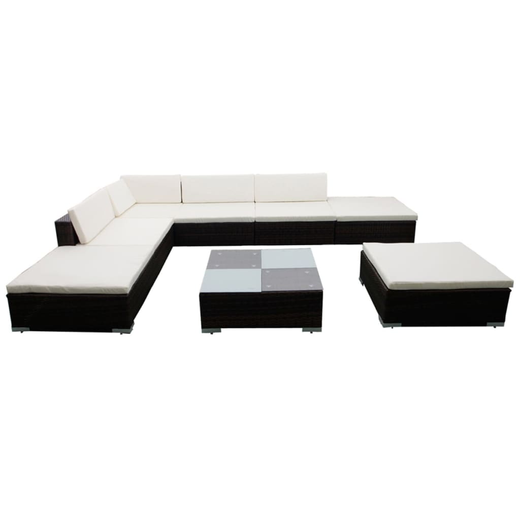 8-delige Loungeset met kussens poly rattan bruin is nu te koop bij PeponiXL, paradijselijk wonen!
