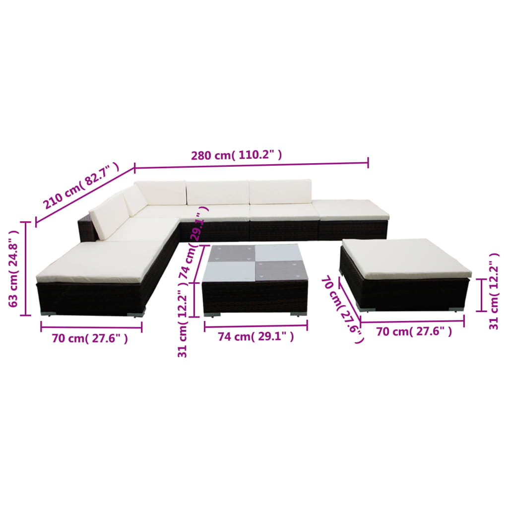8-delige Loungeset met kussens poly rattan bruin is nu te koop bij PeponiXL, paradijselijk wonen!