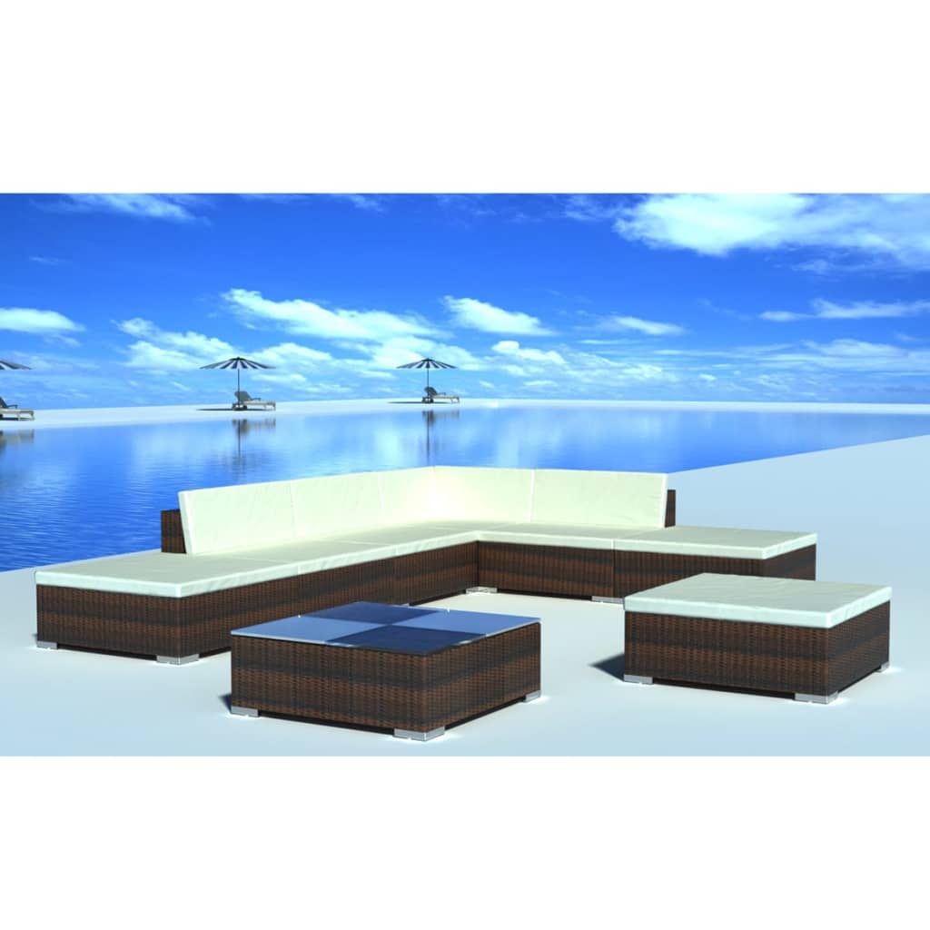 8-delige Loungeset met kussens poly rattan bruin is nu te koop bij PeponiXL, paradijselijk wonen!