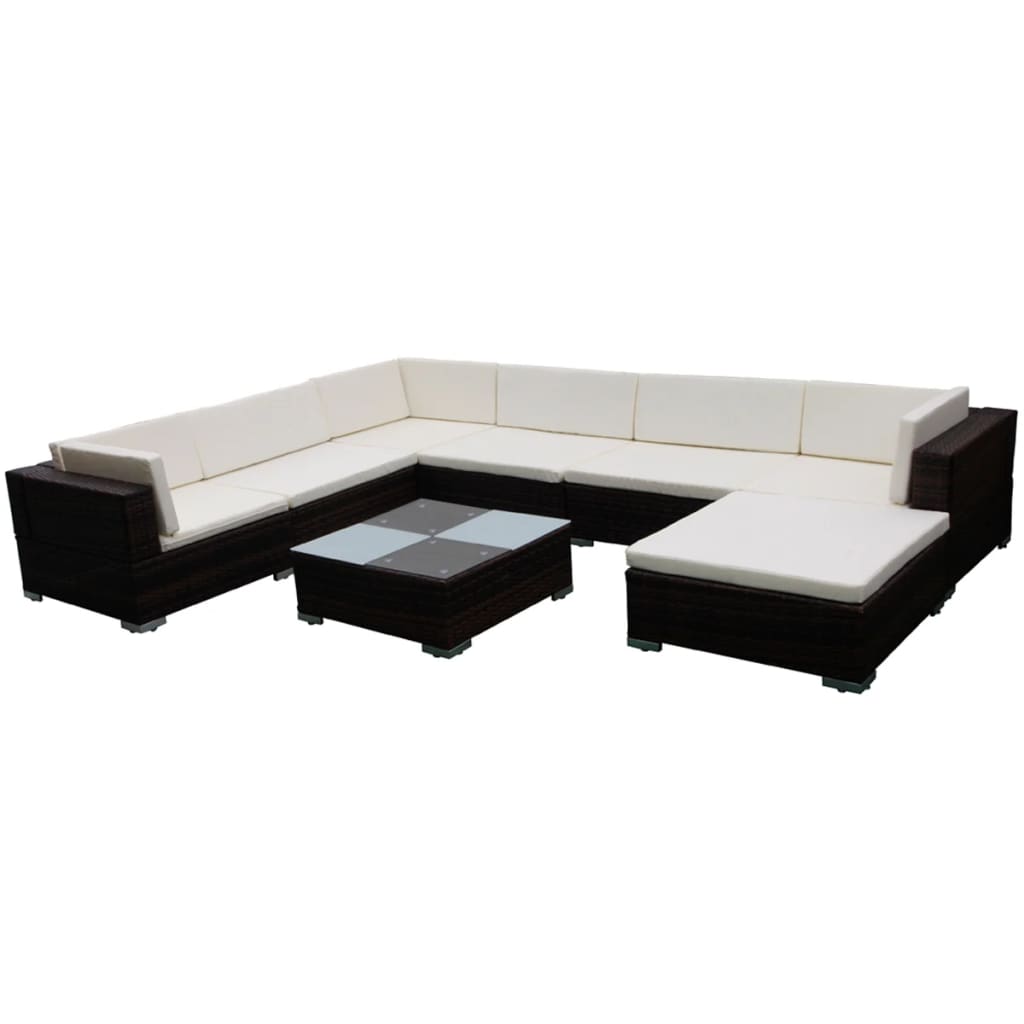 8-delige Loungeset met kussens poly rattan bruin is nu te koop bij PeponiXL, paradijselijk wonen!
