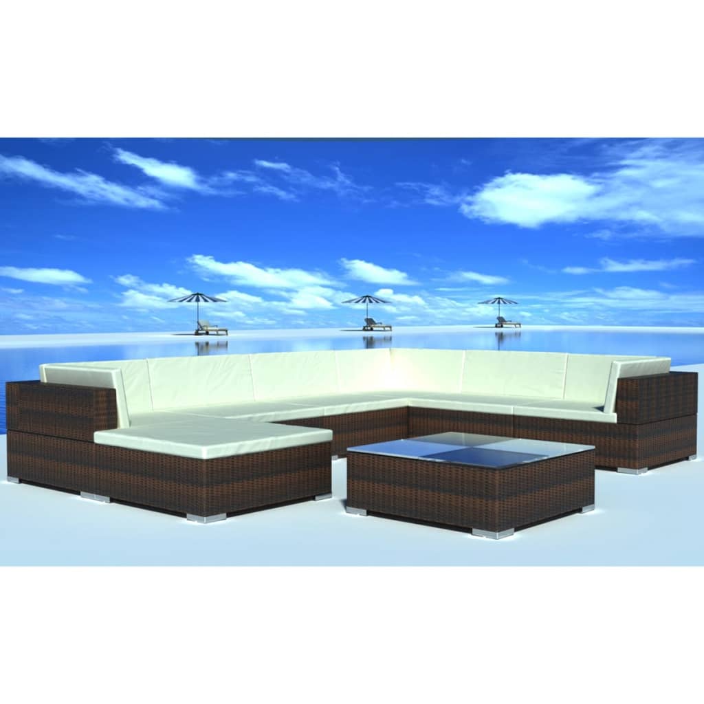 8-delige Loungeset met kussens poly rattan bruin is nu te koop bij PeponiXL, paradijselijk wonen!