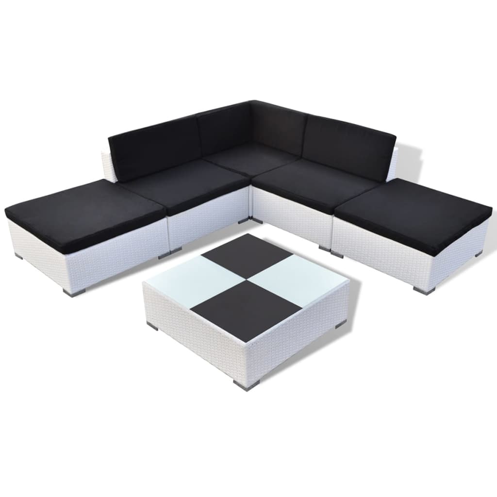 6-delige Loungeset met kussens poly rattan wit is nu te koop bij PeponiXL, paradijselijk wonen!
