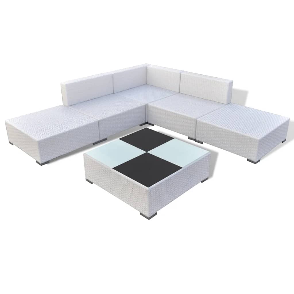 6-delige Loungeset met kussens poly rattan wit is nu te koop bij PeponiXL, paradijselijk wonen!