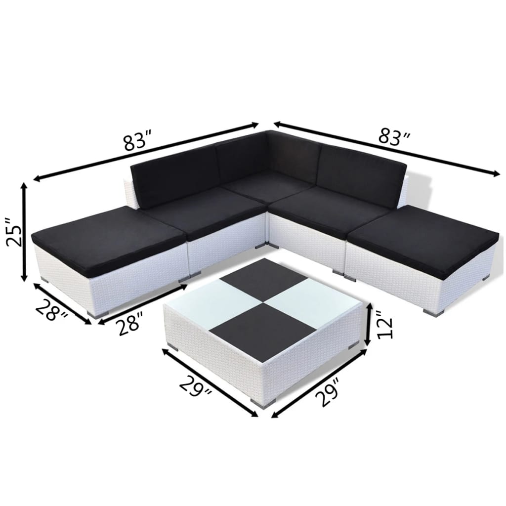 6-delige Loungeset met kussens poly rattan wit is nu te koop bij PeponiXL, paradijselijk wonen!